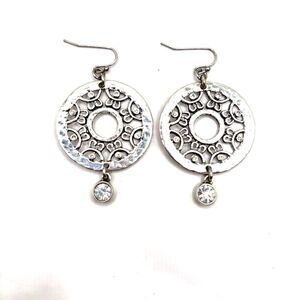 Chico's Elegant Silver Earrings with Crystal Drop